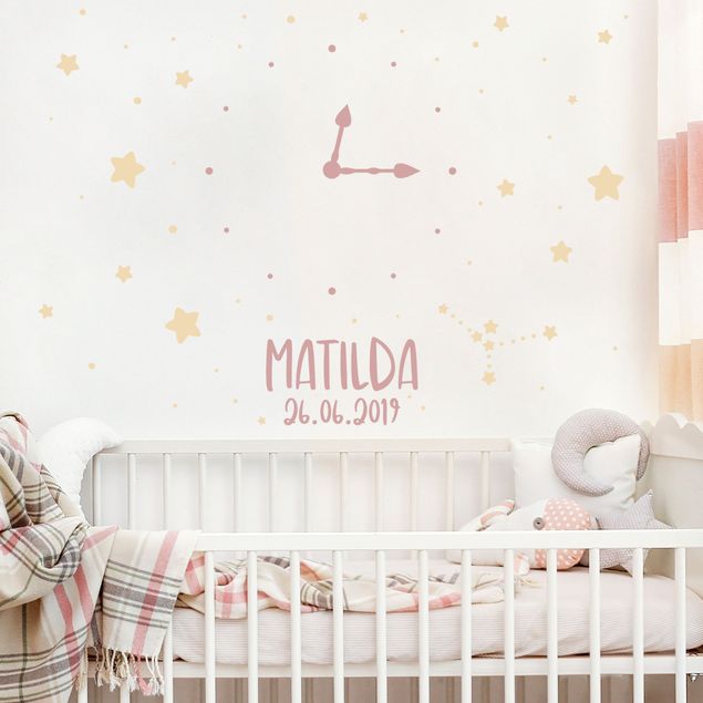 Decoración infantil pared Clock With Customised Text Stars Light Pink