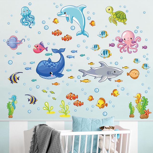 Decoración infantil pared Underwater world - fish set