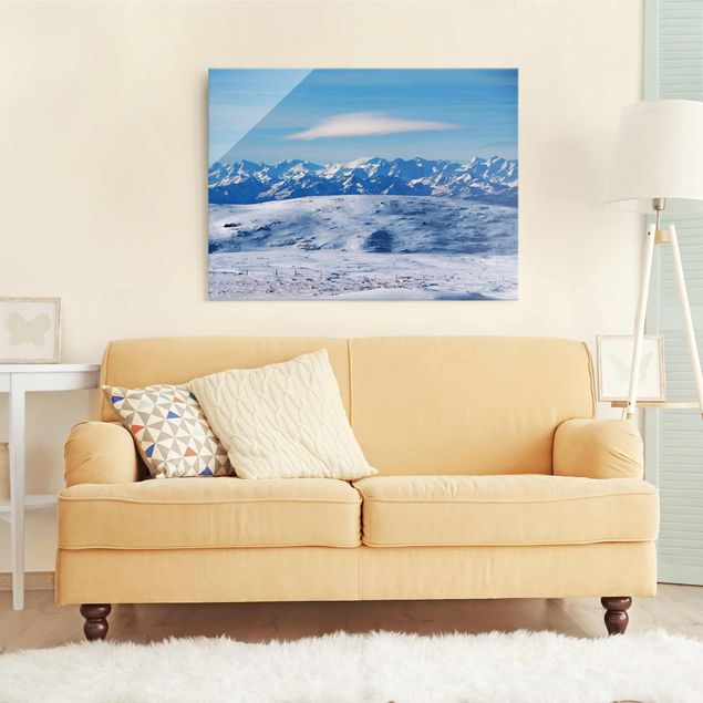 Cuadros de cristal montañas Snowy Mountain Landscape