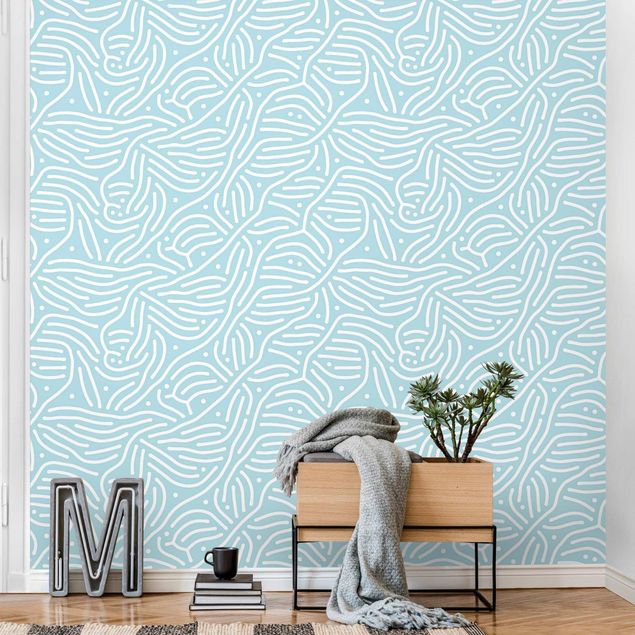 Decoración de cocinas Playful Pattern With Lines And Dots In Light Blue