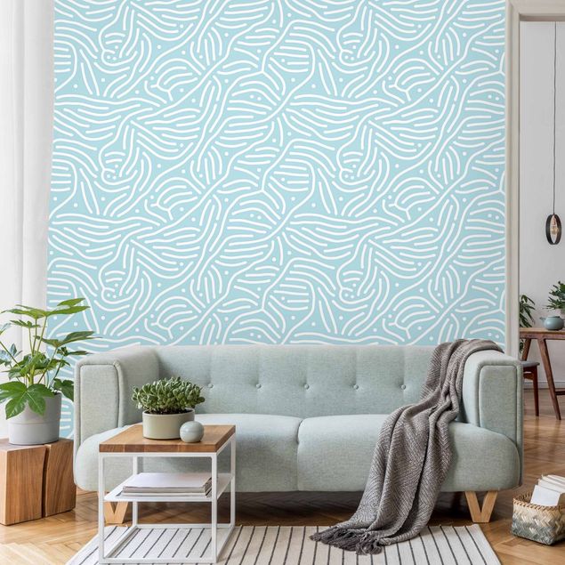 Papel pintado con patrones Playful Pattern With Lines And Dots In Light Blue