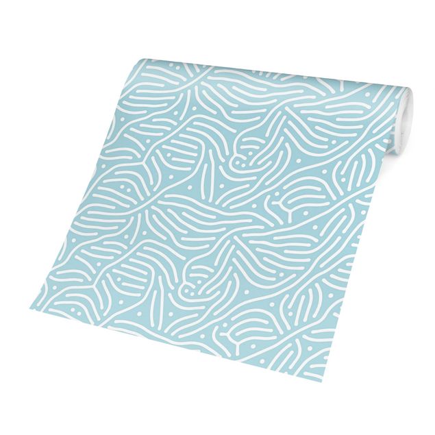 Papel pintado azul Playful Pattern With Lines And Dots In Light Blue