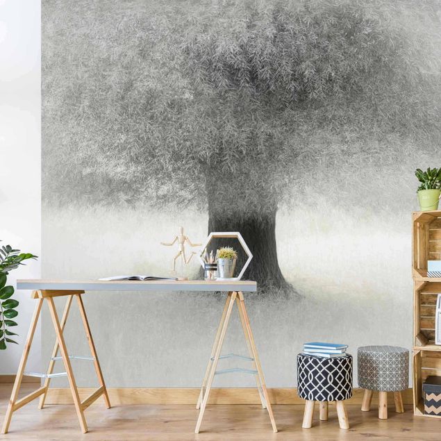 Papel pared paisaje Dreaming Tree In White