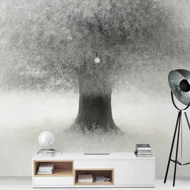 Papel pared bosque Dreaming Tree In White