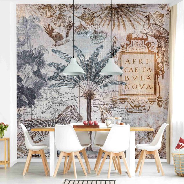 Papel pintado aves Vintage Collage Map Africa