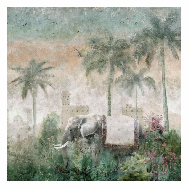 Papel pintado Vintage Jungle Scene with Elephant