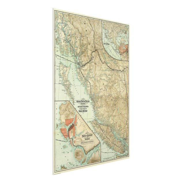 Cuadros mapamundi Vintage Map British Columbia