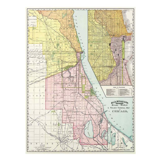 Cuadros multicolor Vintage Map Chicago