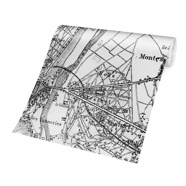 Papel pintado blanco y negro Vintage Map St Germain Paris