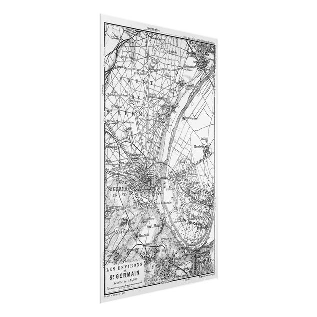 Cuadros de cristal blanco y negro Vintage Map St Germain Paris
