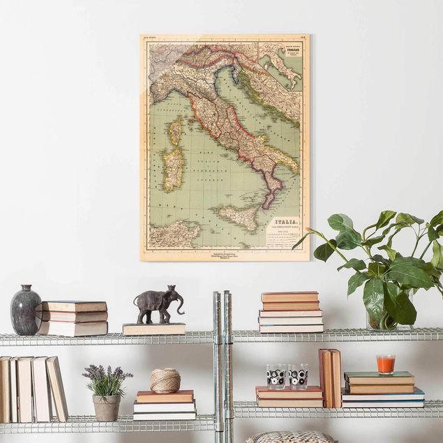 Cuadros de cristal mapamundi Vintage Map Italy