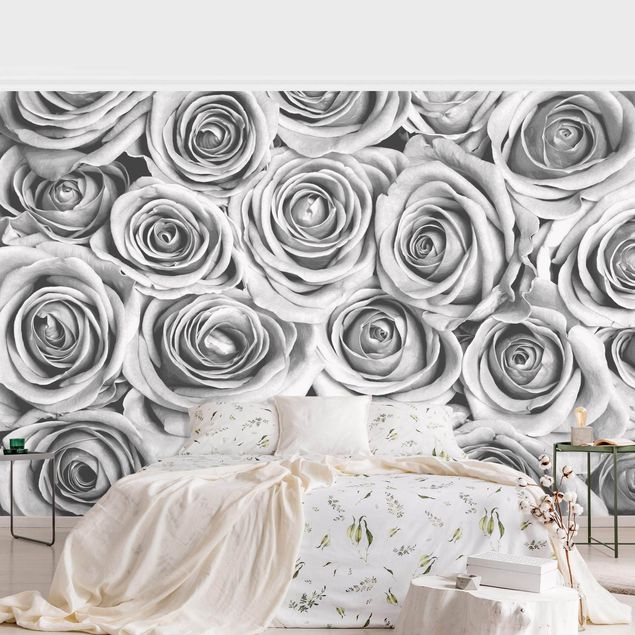 Papel pared flores Vintage Roses Black And White