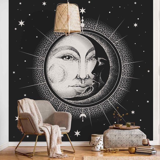 Papeles pintados modernos Vintage Sun And Moon Illustration
