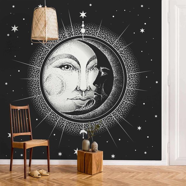 Papel pintado dormitorio vintage Vintage Sun And Moon Illustration