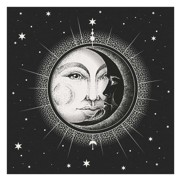 Papeles pintados Vintage Sun And Moon Illustration