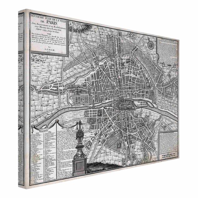 Lienzos de mapamundi Vintage Map City Of Paris Around 1600
