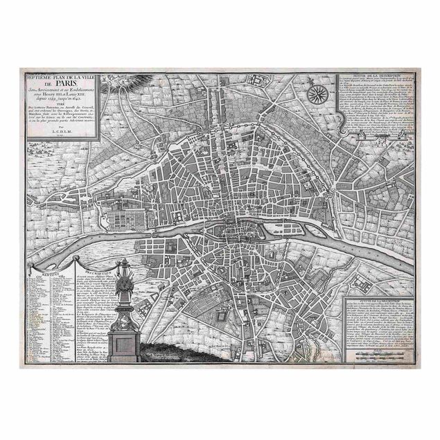 Lienzos de cuadros famosos Vintage Map City Of Paris Around 1600