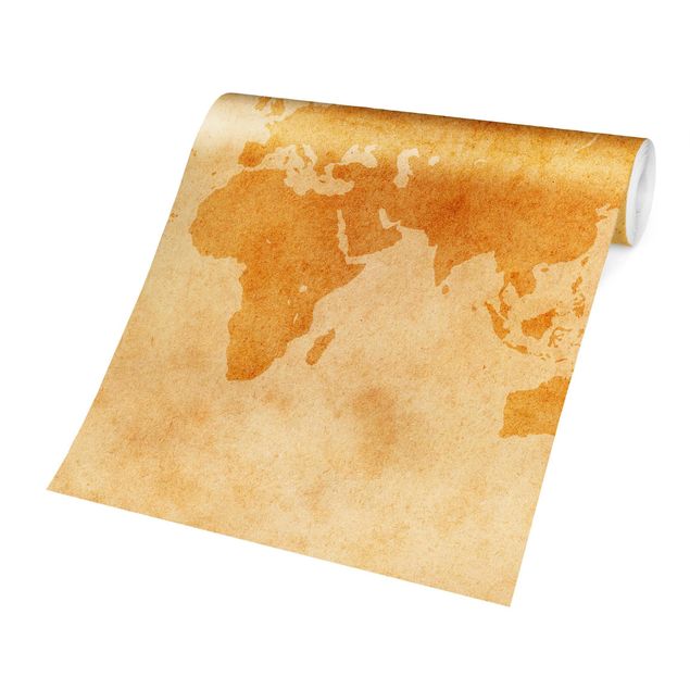 Papel pared naranja Vintage World Map