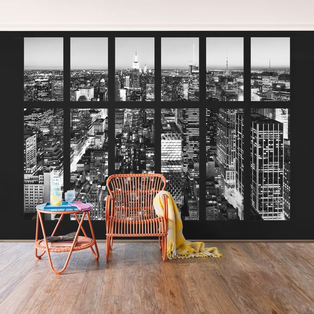 Decoración de cocinas Window View Manhattan Skyline In Black And White