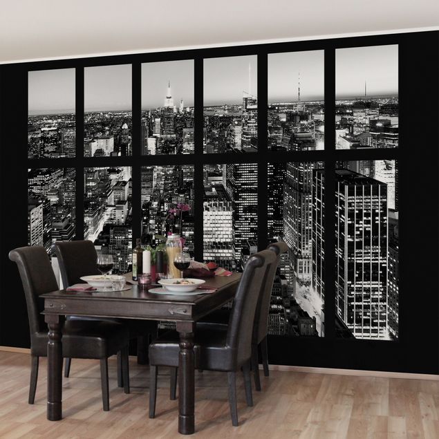 Papel pintado 3d Window View Manhattan Skyline In Black And White