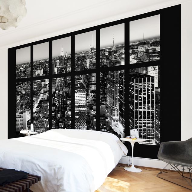 Papel pintado ciudades Window View Manhattan Skyline In Black And White