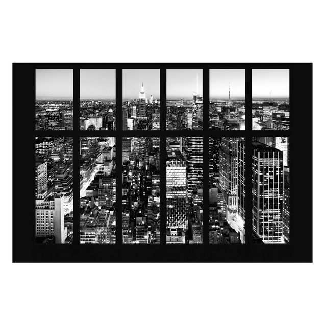 Papel pintado Window View Manhattan Skyline In Black And White