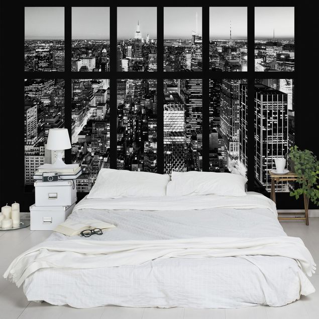 Papel pintado Nueva York Window View Manhattan Skyline In Black And White