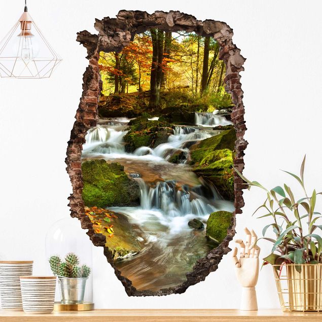 Vinilo 3d pared Waterfall Forest In The Fall