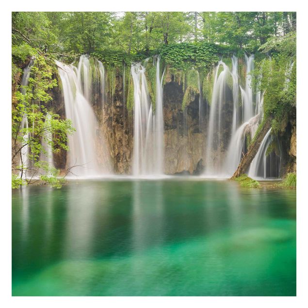 Papel pintado tonos verdes Waterfall Plitvice Lakes