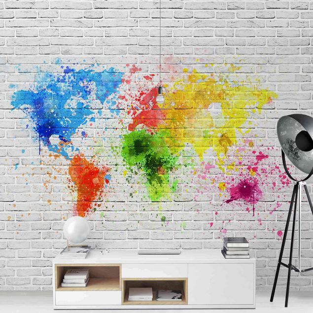 Papeles pintados industriales White Brick Wall World Map