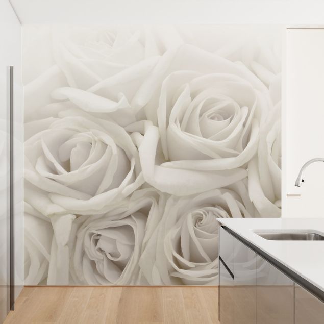 Papel pared flores White Roses