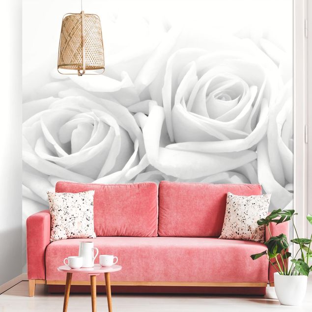 Papel pintado rosas White Roses Black And White