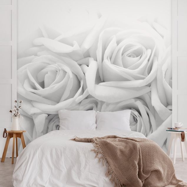 Papel pintado rústico White Roses Black And White