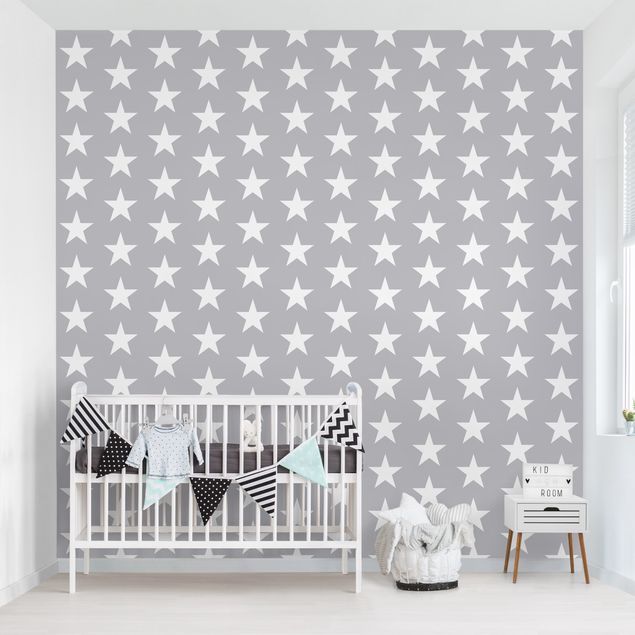 Decoración habitacion bebé White Stars On Grey Background