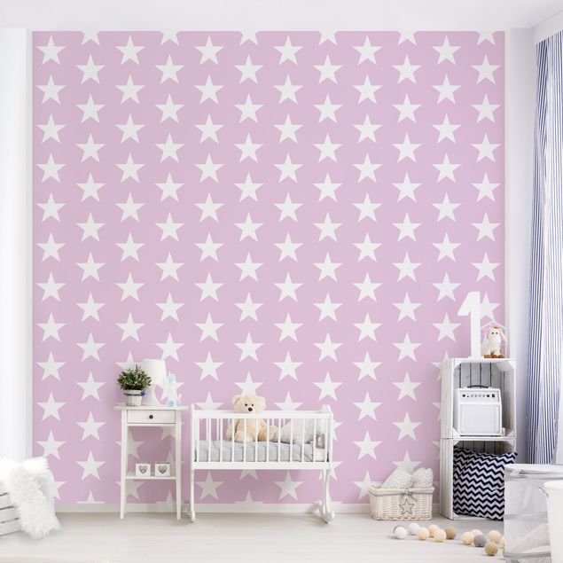 Decoración habitación infantil White Stars On Light Pink