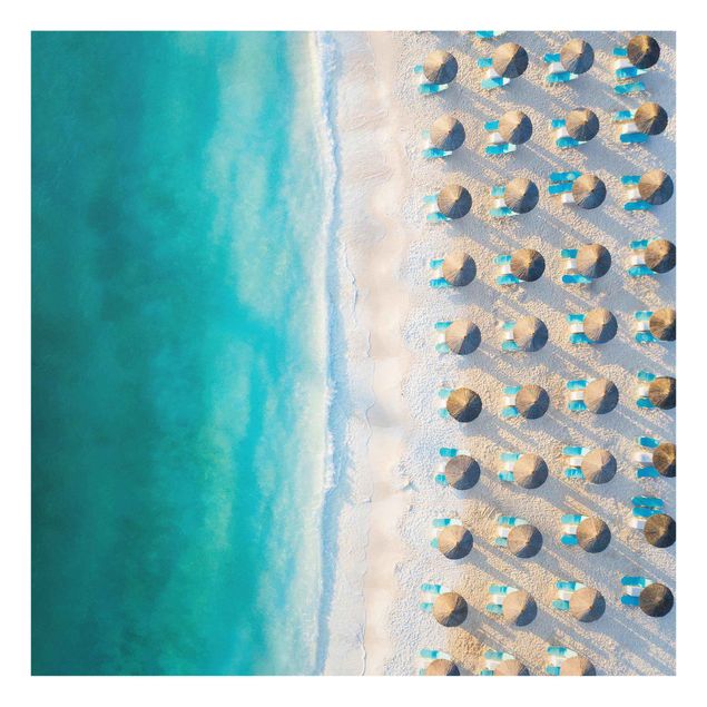 Cuadros de cristal paisajes White Sandy Beach With Straw Parasols