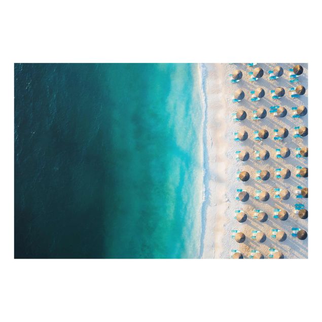 Cuadros de cristal paisajes White Sandy Beach With Straw Parasols
