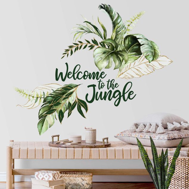Vinilo pared frase Welcome to the Jungle - Leaves Watercolor