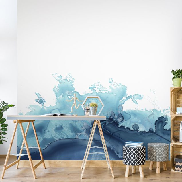 Papel pintado salón moderno Wave Watercolour Blue l