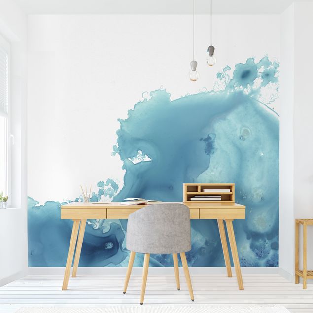 Papel pintado salón moderno Wave Watercolour Turquoise II
