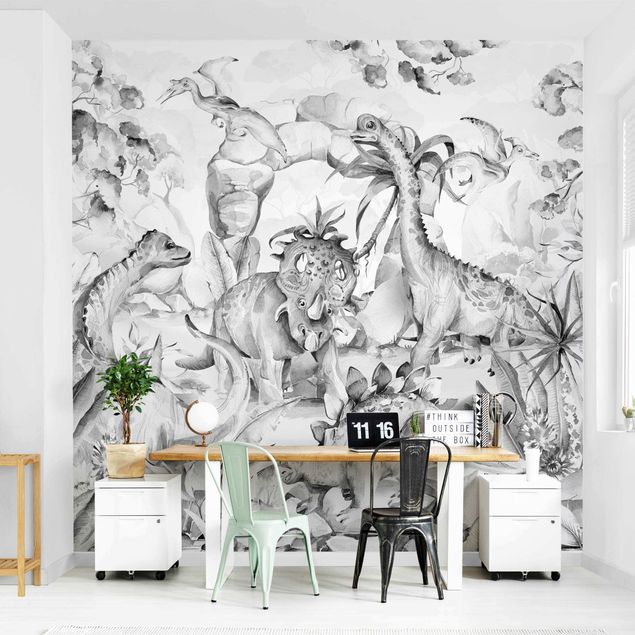 Papeles pintados modernos World Of Dinosaurs Black and White