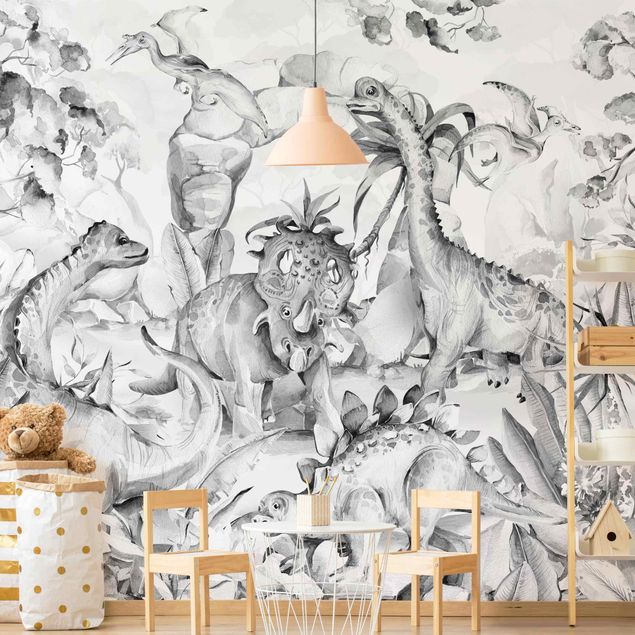 Papel pared animales World Of Dinosaurs Black and White