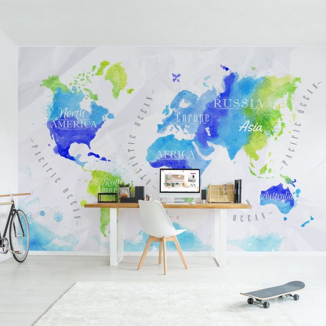 Decoración en la cocina World Map Watercolour Blue Green