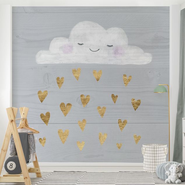 Papel pintado cielo Cloud With Golden Hearts