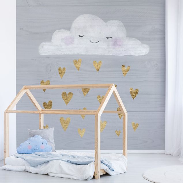 Papel pintado gris Cloud With Golden Hearts