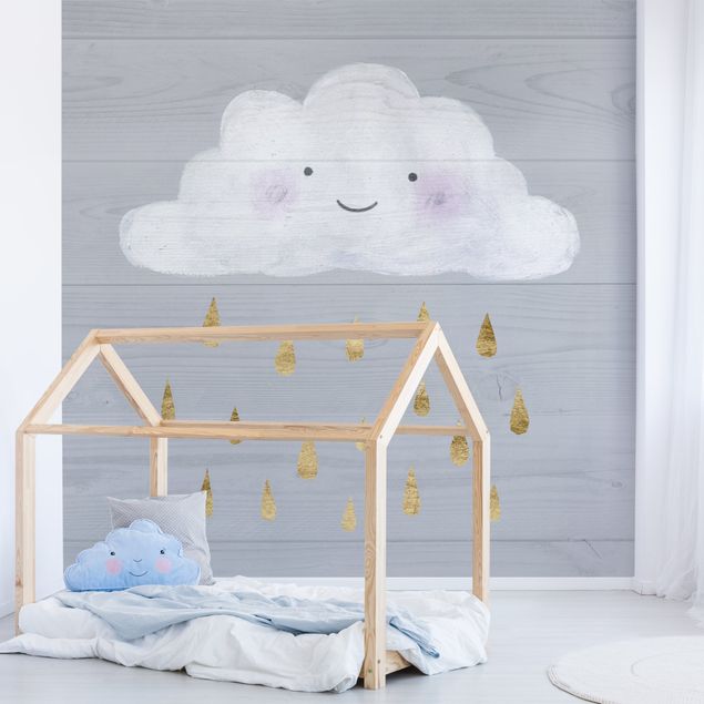 Papel pintado gris Cloud With Golden Raindrops