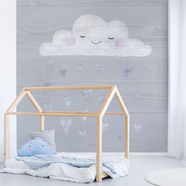 Papel pintado salón moderno Cloud With Silver Hearts