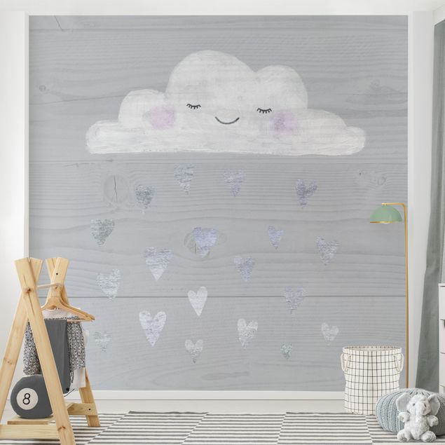 Papel pared gris Cloud With Silver Hearts