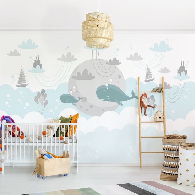 Papel pintado peces baño Clouds With Whale And Castle