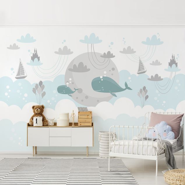 Papel pared animales Clouds With Whale And Castle